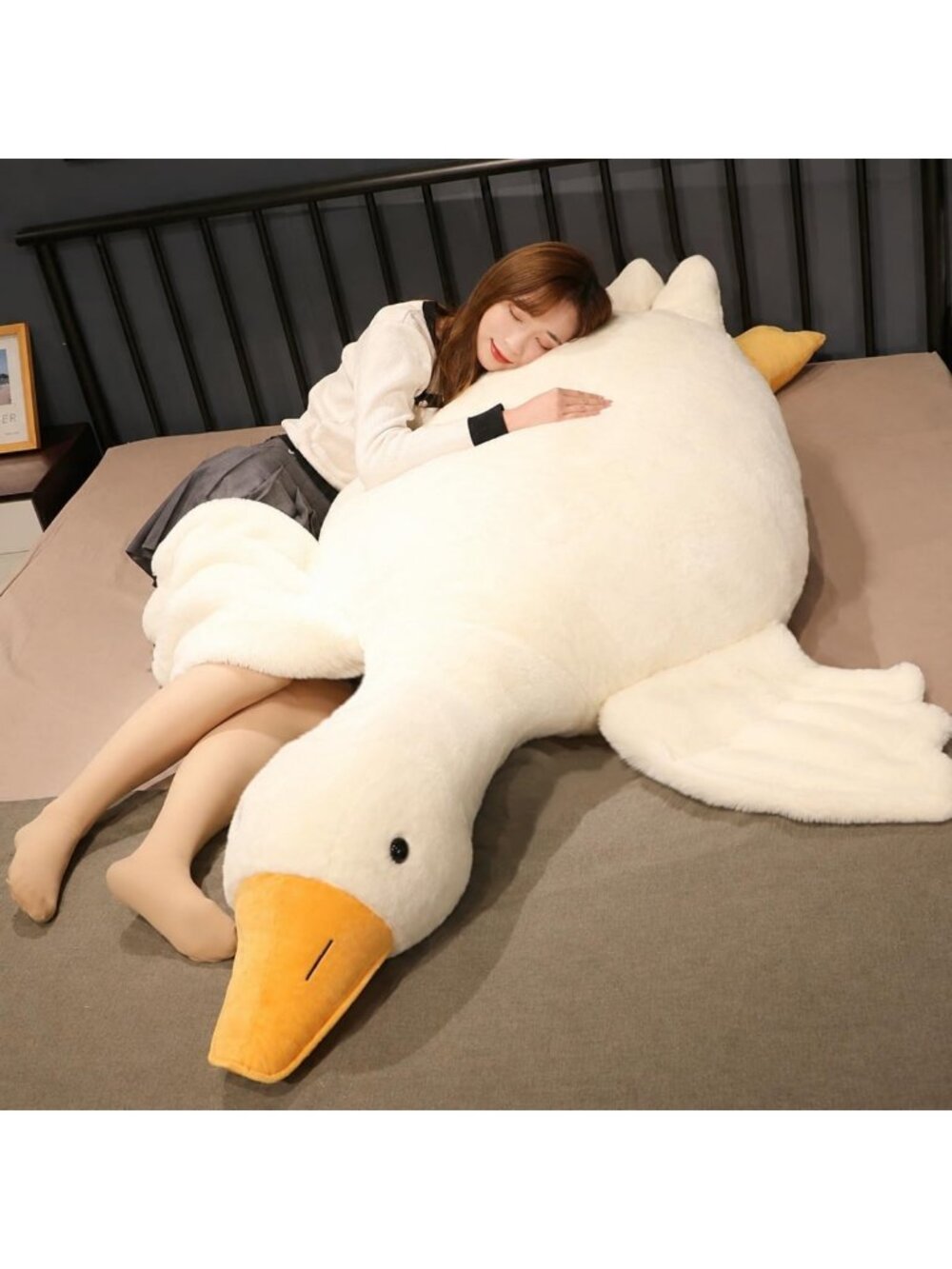 Giant 62.9" Soft White Goose Plush Toy - Cute Stuffed Animal Pillow for Kids